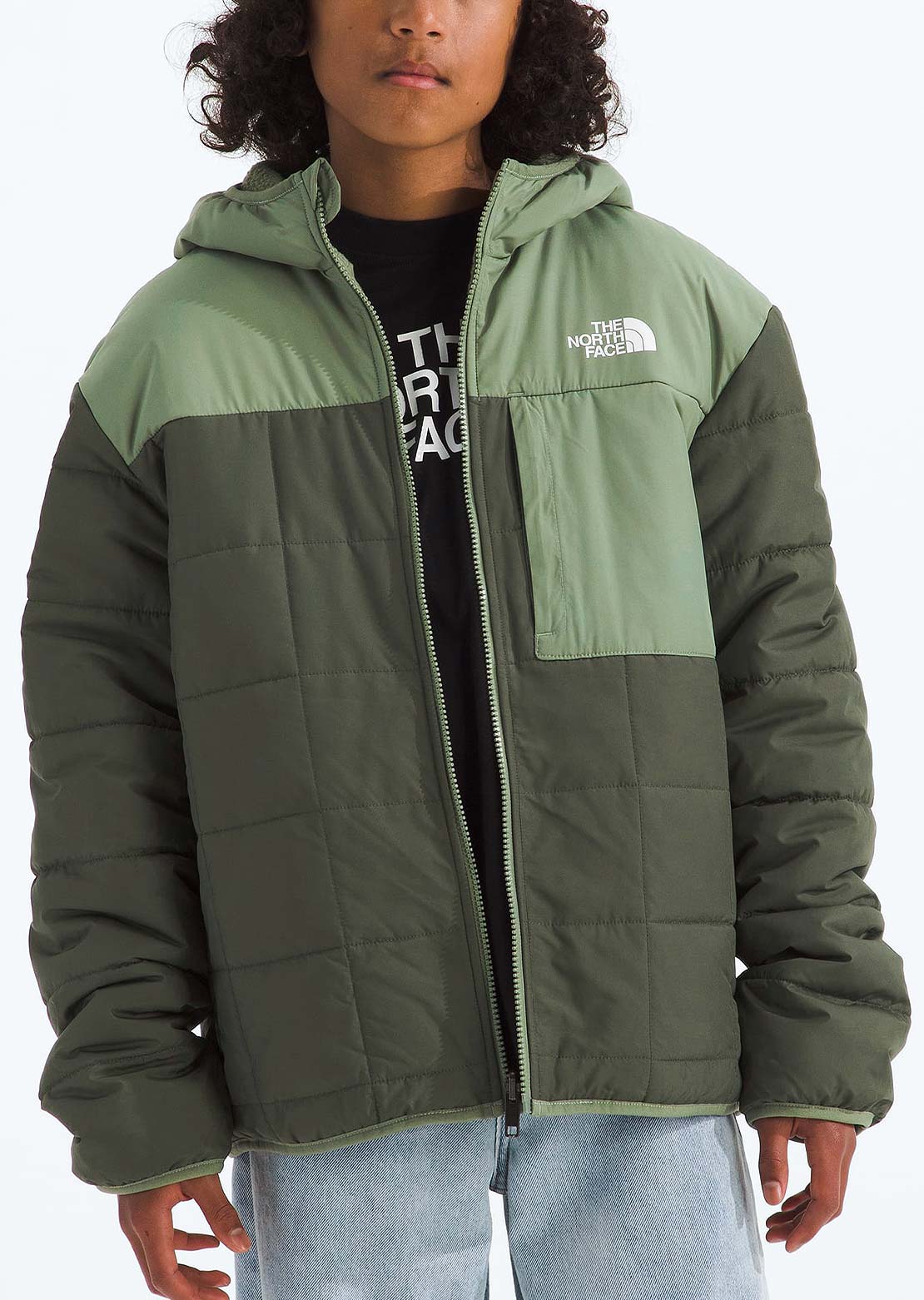 The North Face Junior Reversible Shasta Full Zip Hooded Jacket New Taupe Green/Bark Mist