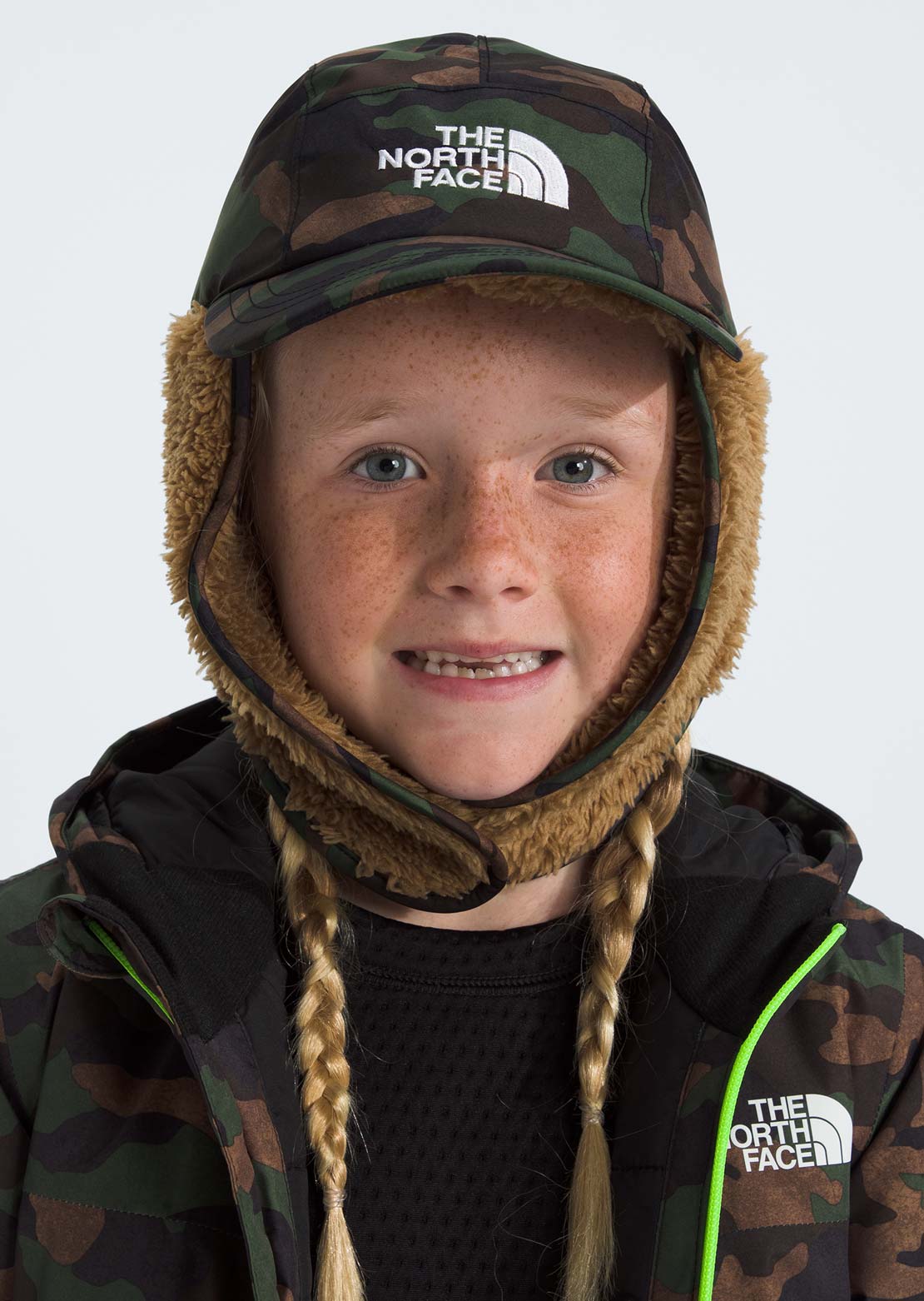 The North Face Junior Shasta Trapper Hat TNF Black TNF Camo Print/Utility Brown