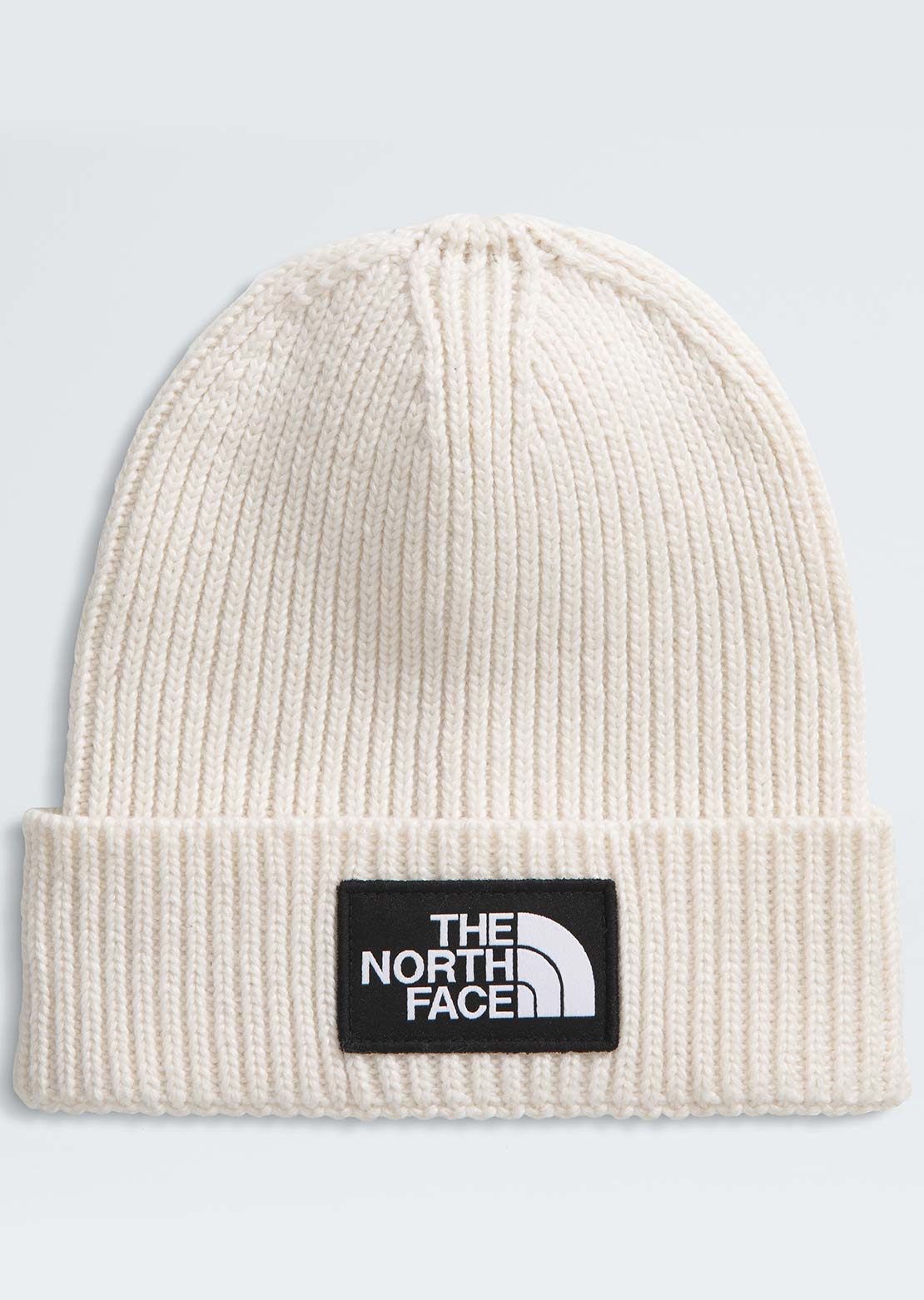 The North Face Junior TNF Logo Box Cuffed Beanie White Dune