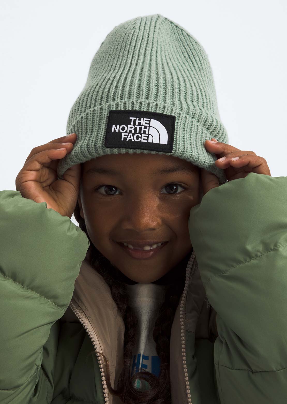 The North Face Junior TNF Logo Box Cuffed Beanie Slate Moss