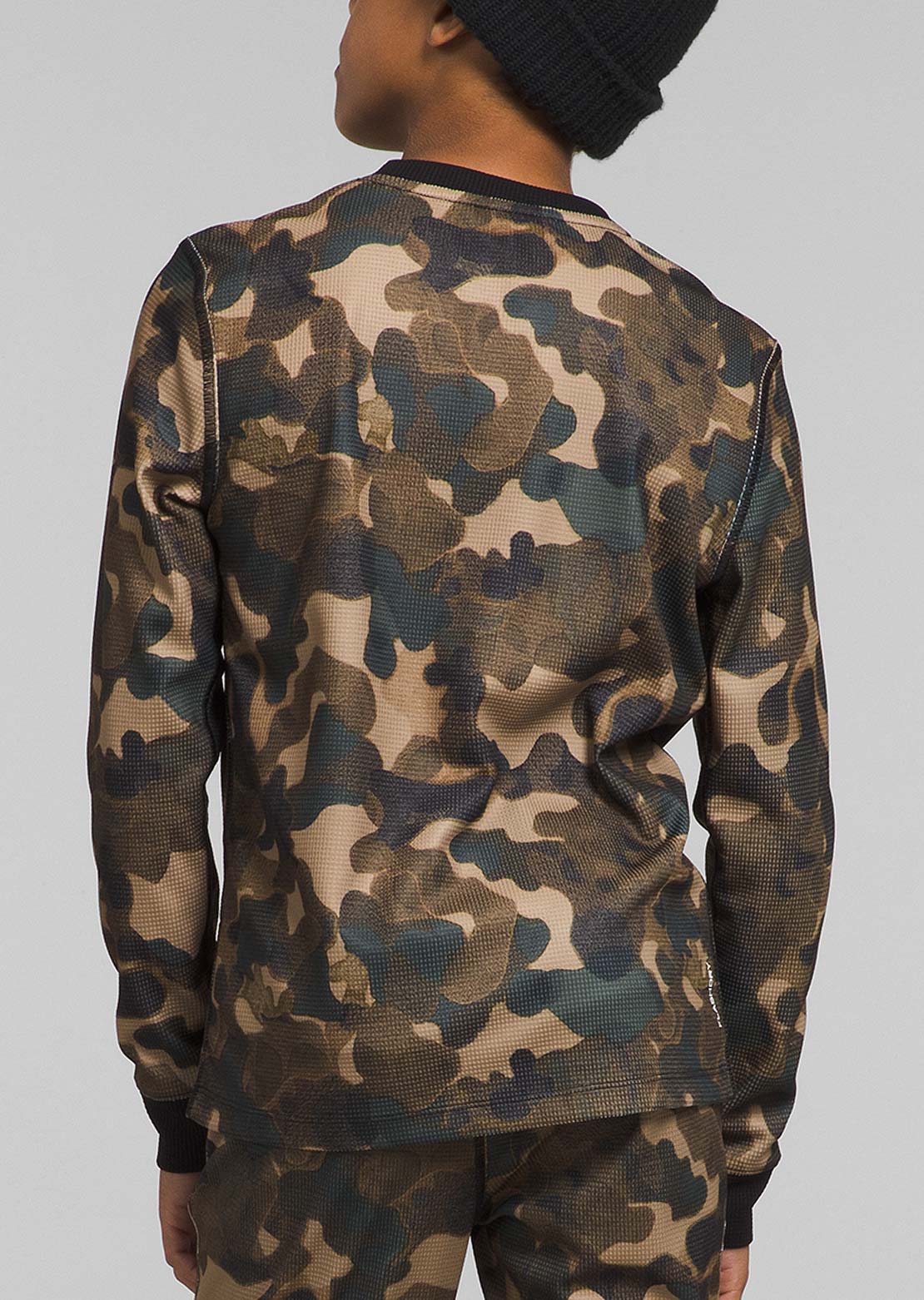 The North Face Junior Waffle Baselayer Set Utility Brown Camo Texture Small Print