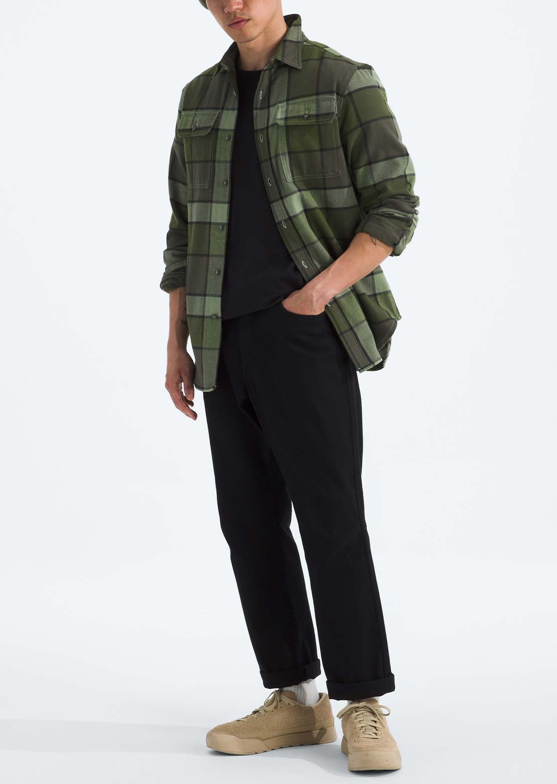 The North Face Men's Arroyo Flannel Plaid Button Up Shirt New Taupe Green Macro Small Plaid