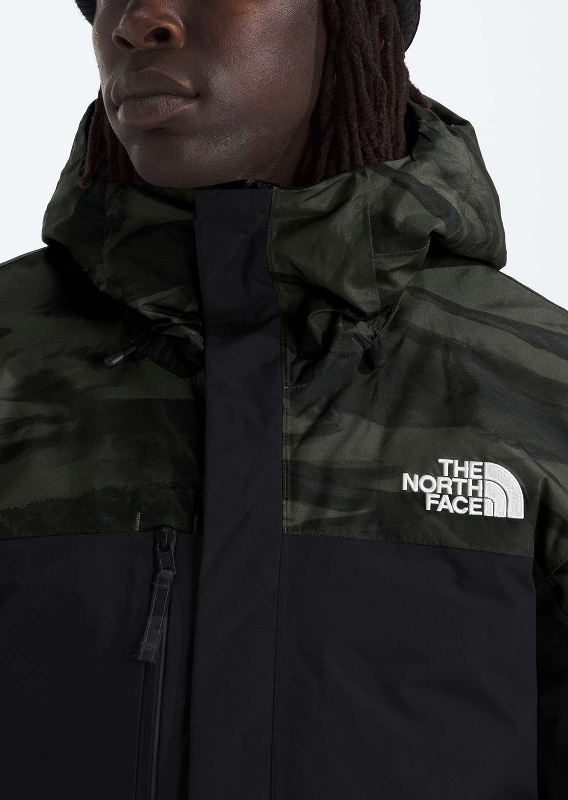 The North Face Men's Freedom Insulated Print Jacket New Taupe Green Edge of Light Print/TNF Black