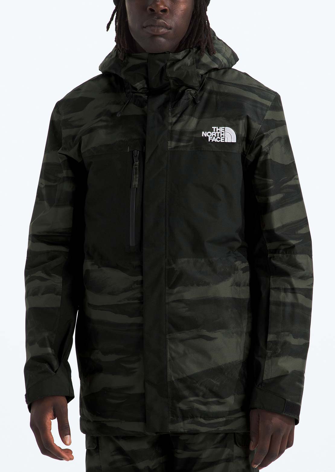 The North Face Men's Freedom Insulated Print Jacket New Taupe Green Edge of Light Print/TNF Black