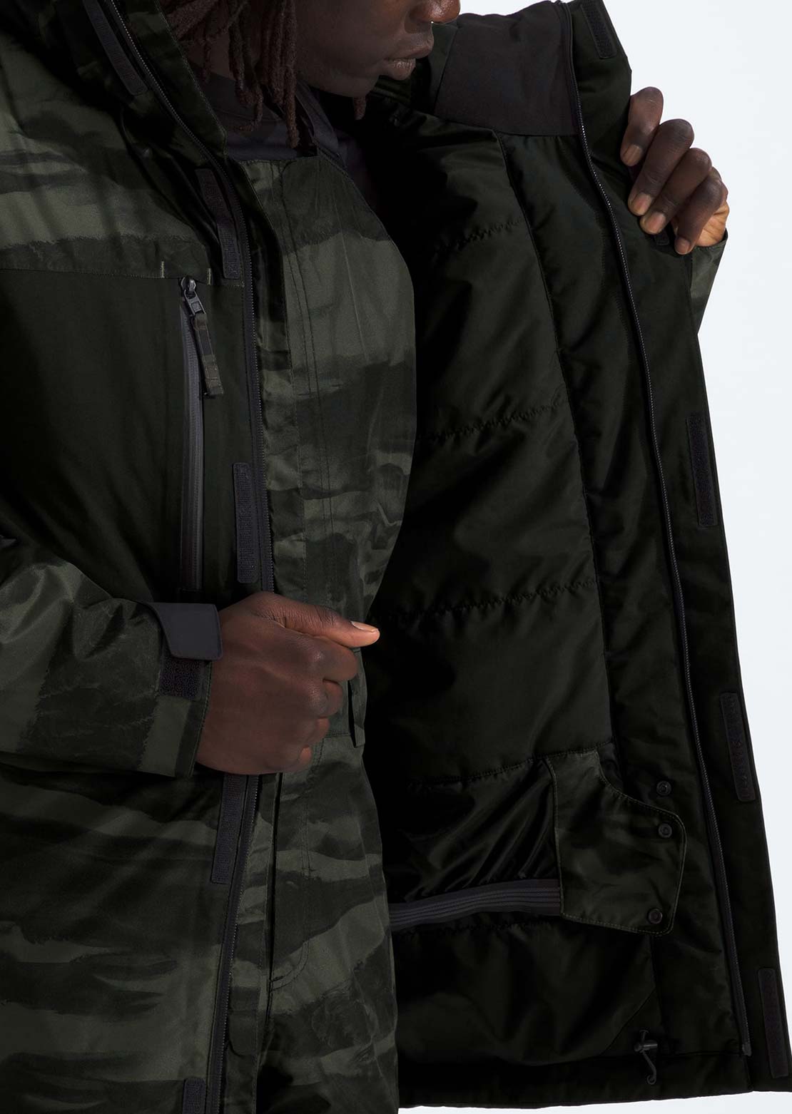 The North Face Men's Freedom Insulated Print Jacket New Taupe Green Edge of Light Print/TNF Black
