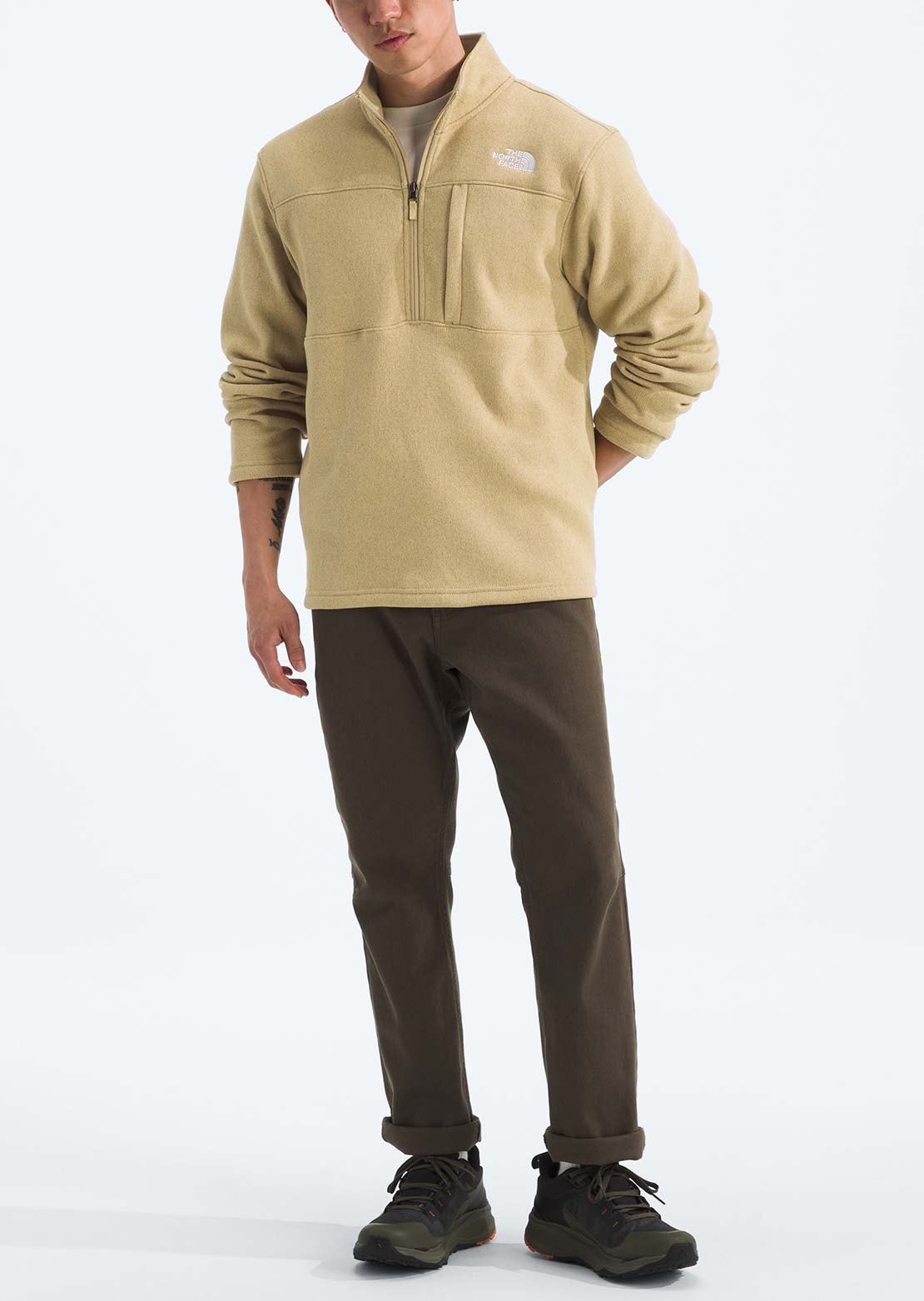 The North Face Men's Gordon Lyons 1/4 Zip Jacket Khaki Stone Heather