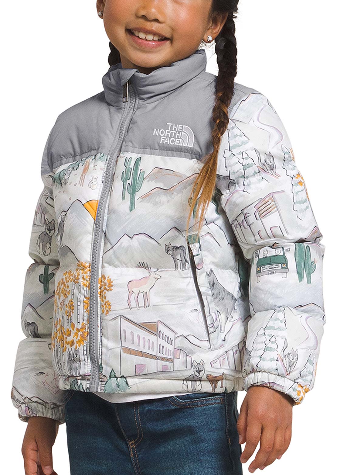 The North Face Toddler 1996 Retro Nuptse Jacket TNF White Like A Wolf Print