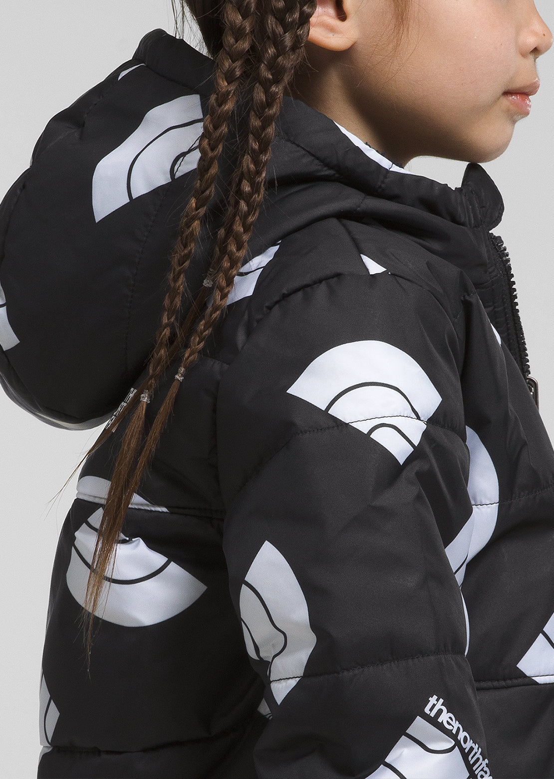 The North Face Toddler Reversible Mt Chimbo Full Zip Hooded Jacket TNF Black Next Gen Logo Print