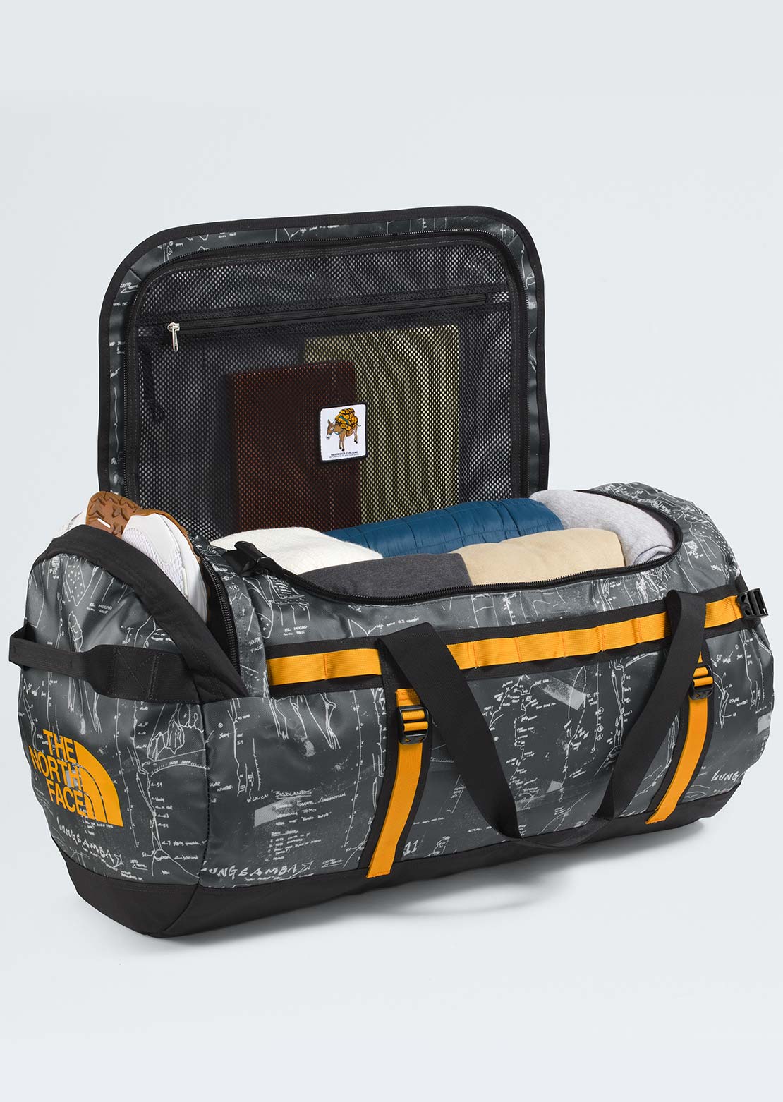 The North Face Unisex Base Camp L Duffel Bag Anthracite Grey/Conrad Topo Print/Summit Gold