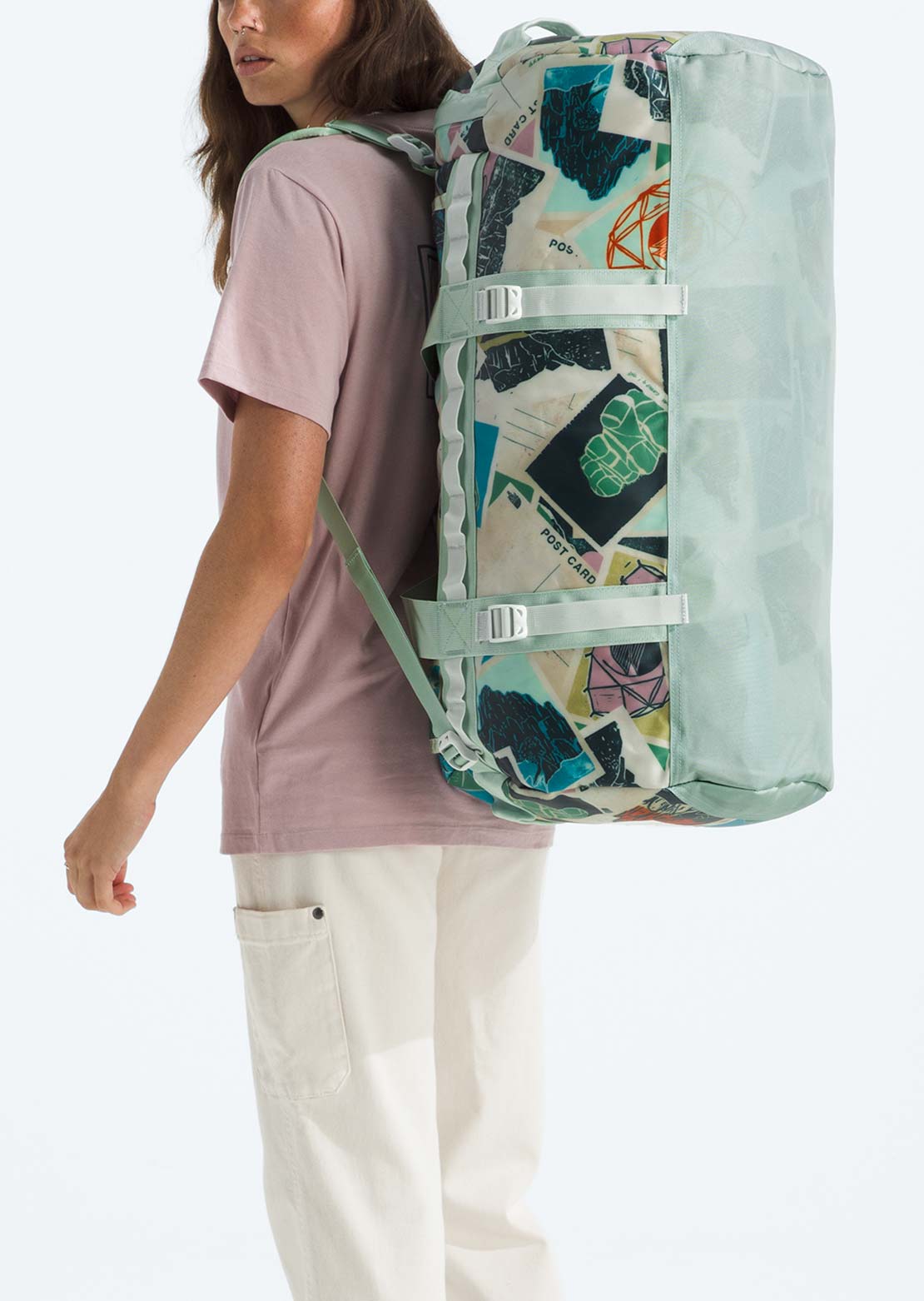 The North Face Unisex Base Camp M Duffel Bag Opal Frost/TNF Postcards Print/Opal Frost/Pearl Stone