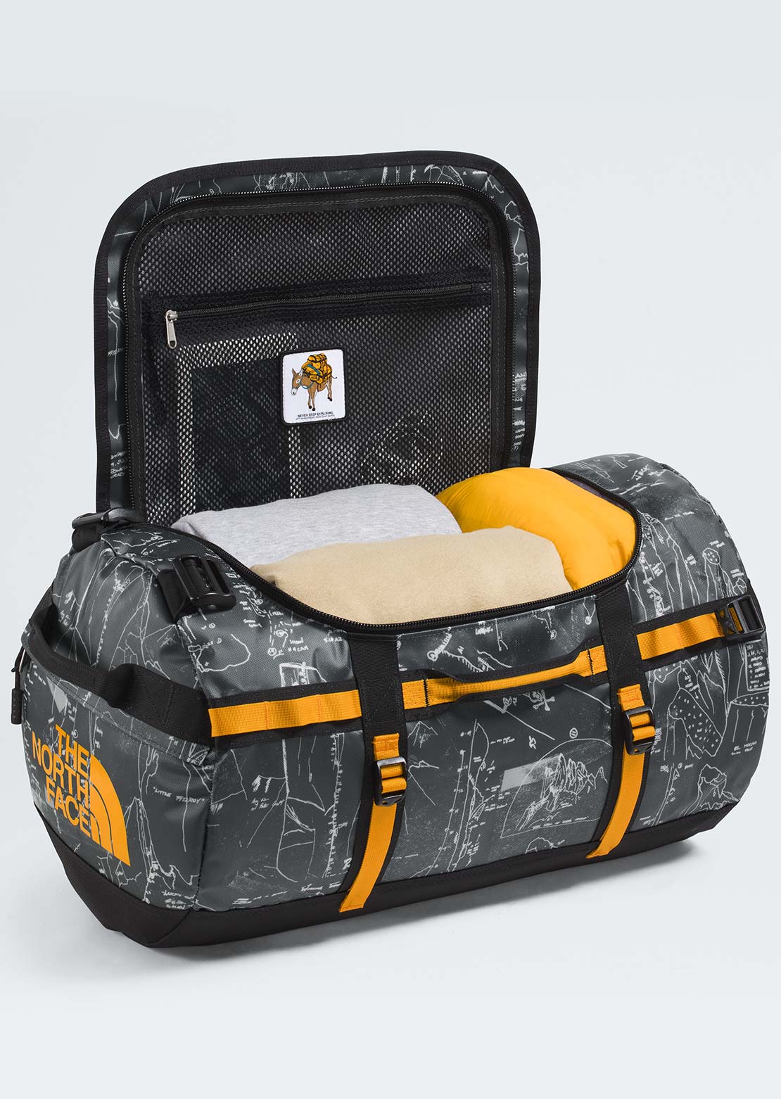 The North Face Unisex Base Camp S Duffel Bag Anthracite Grey/Conrad Topo Print/Summit Gold