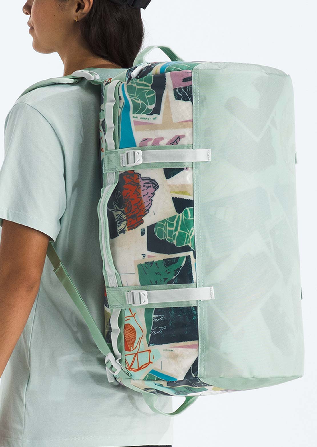 The North Face Unisex Base Camp S Duffel Bag Opal Frost/TNF Postcards Print/Opal Frost/Pearl Stone