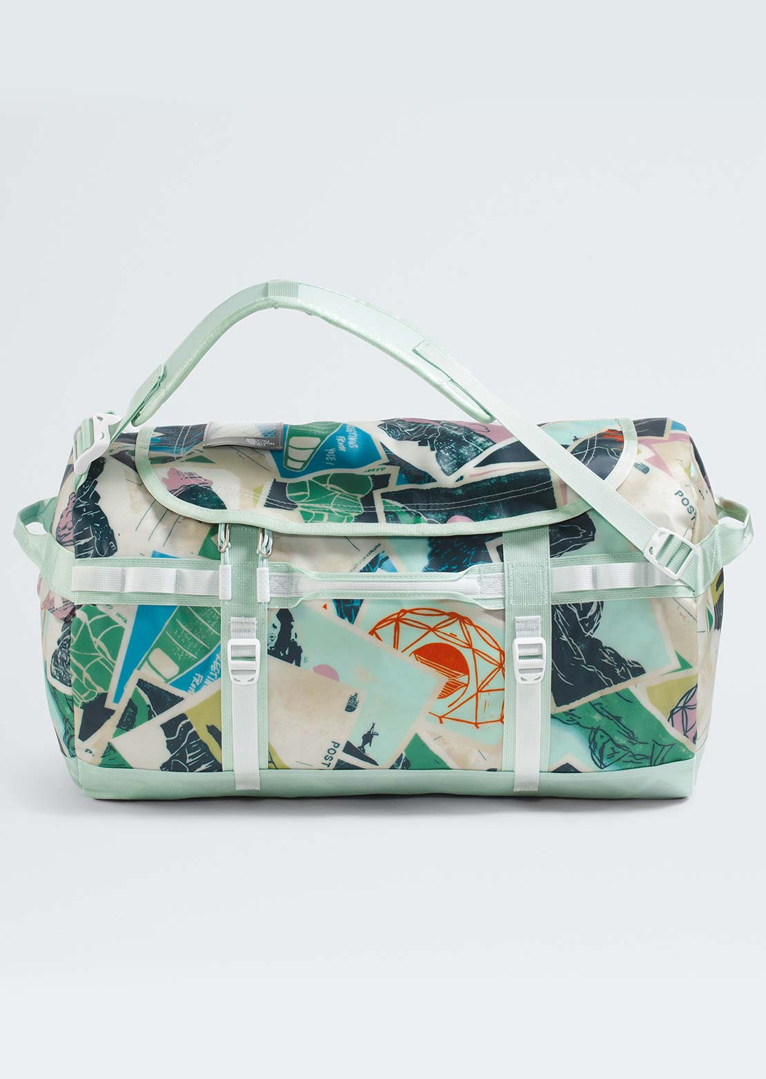 The North Face Unisex Base Camp S Duffel Bag Opal Frost/TNF Postcards Print/Opal Frost/Pearl Stone