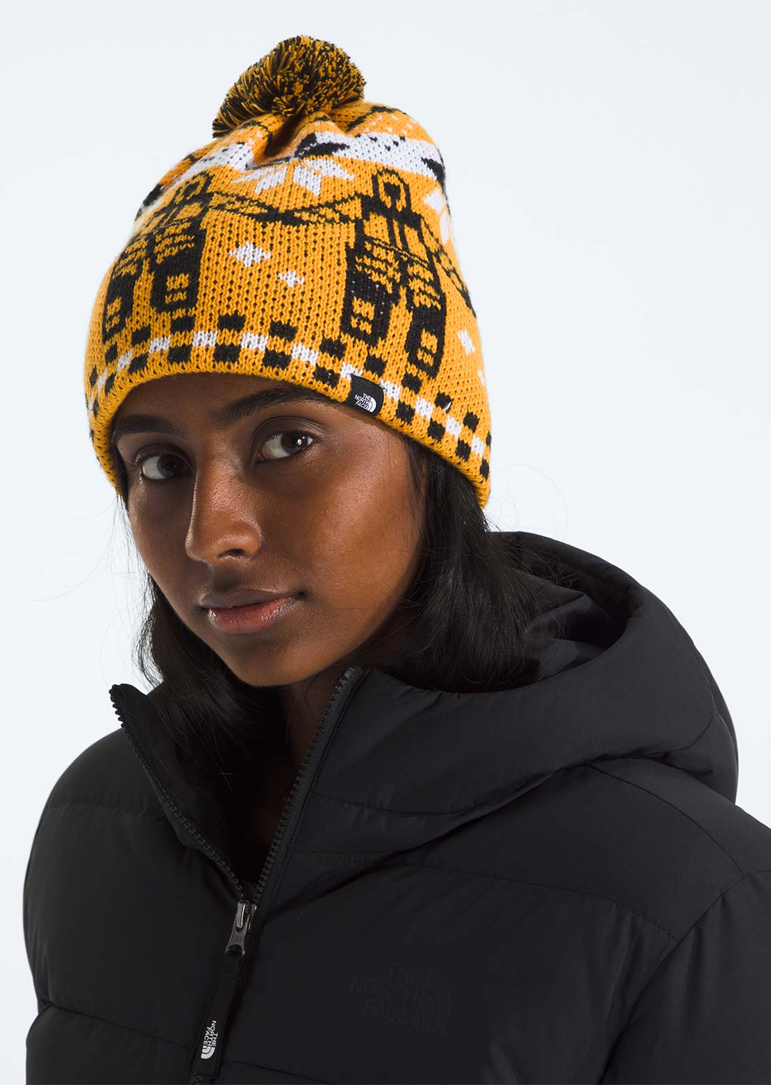 The North Face Unisex Cabin Ski Tuke Beanie Summit Gold Him Suit Jacquard/Pom