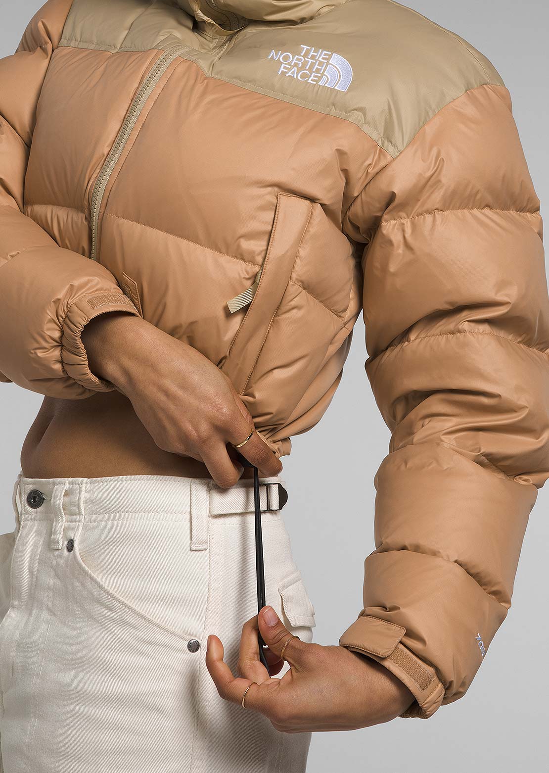 The North Face Women's Nuptse Short Jacket Almond Butter/Khaki Stone