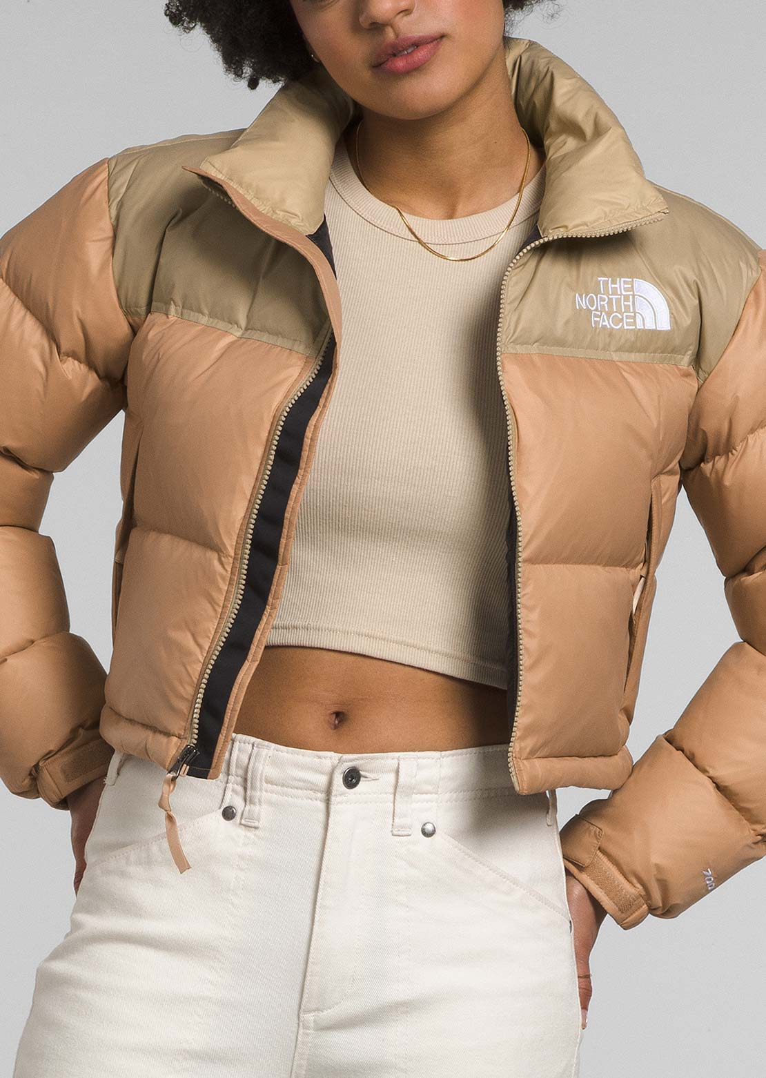 The North Face Women's Nuptse Short Jacket Almond Butter/Khaki Stone