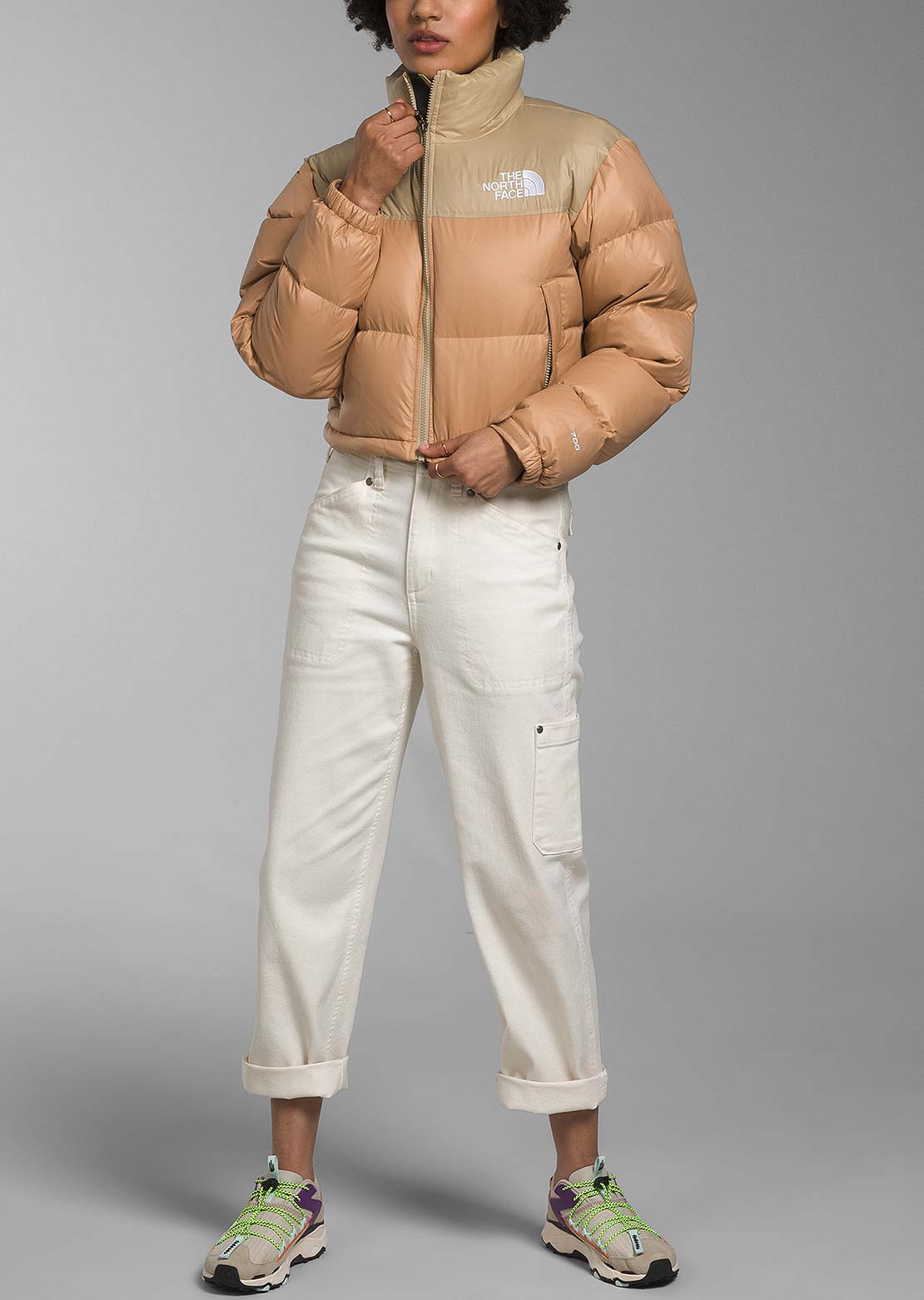 The North Face Women's Nuptse Short Jacket Almond Butter/Khaki Stone