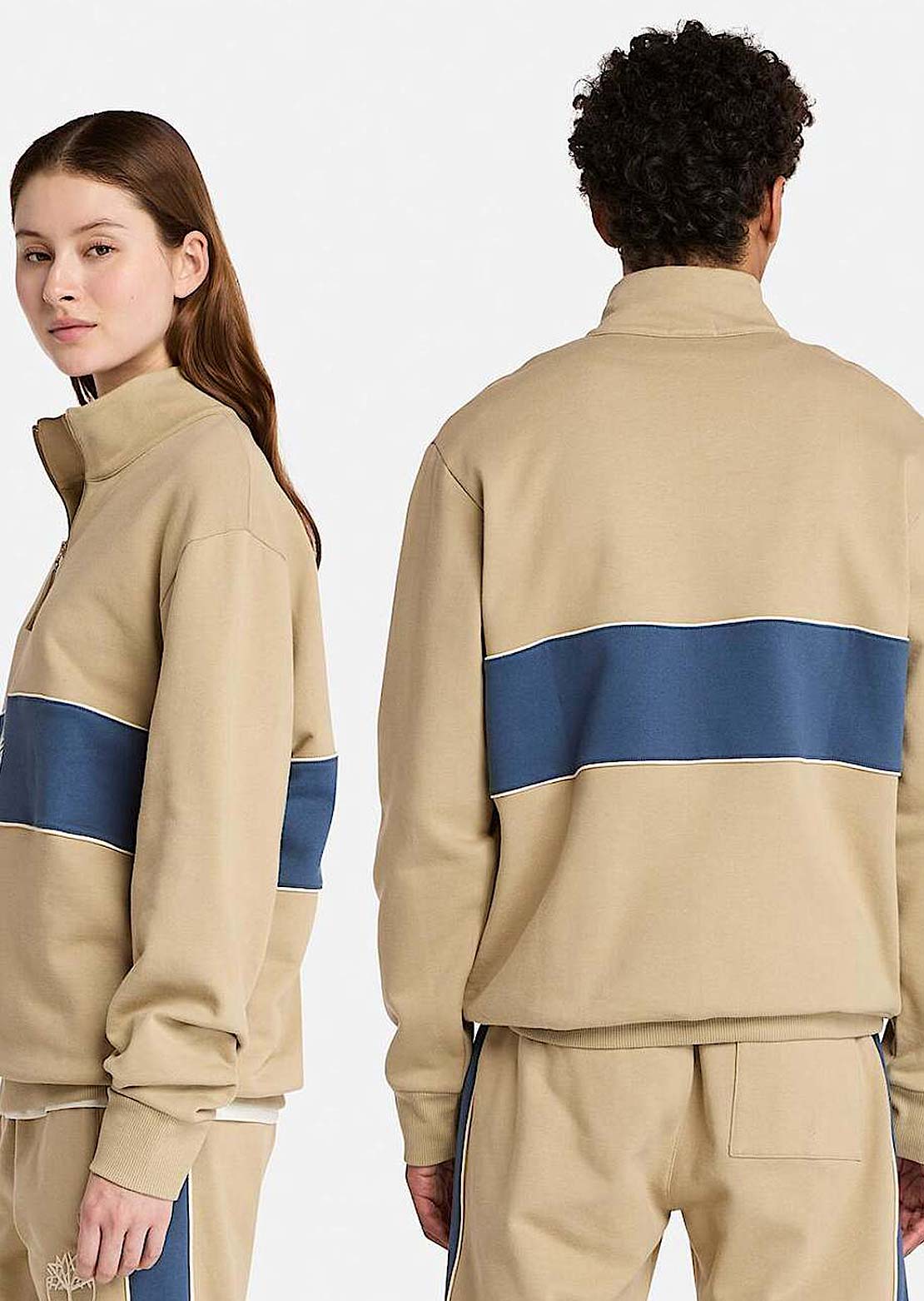 Timberland Men&#39;s Cut and Sew Quarter Zip Longsleeve Lemon Pepper/Dark Denim