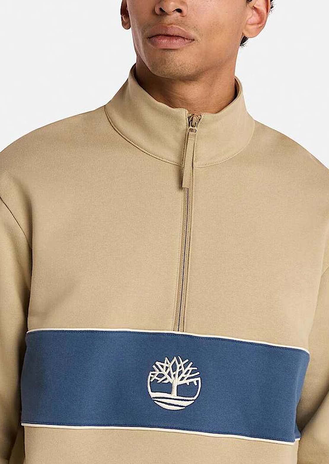 Timberland Men&#39;s Cut and Sew Quarter Zip Longsleeve Lemon Pepper/Dark Denim