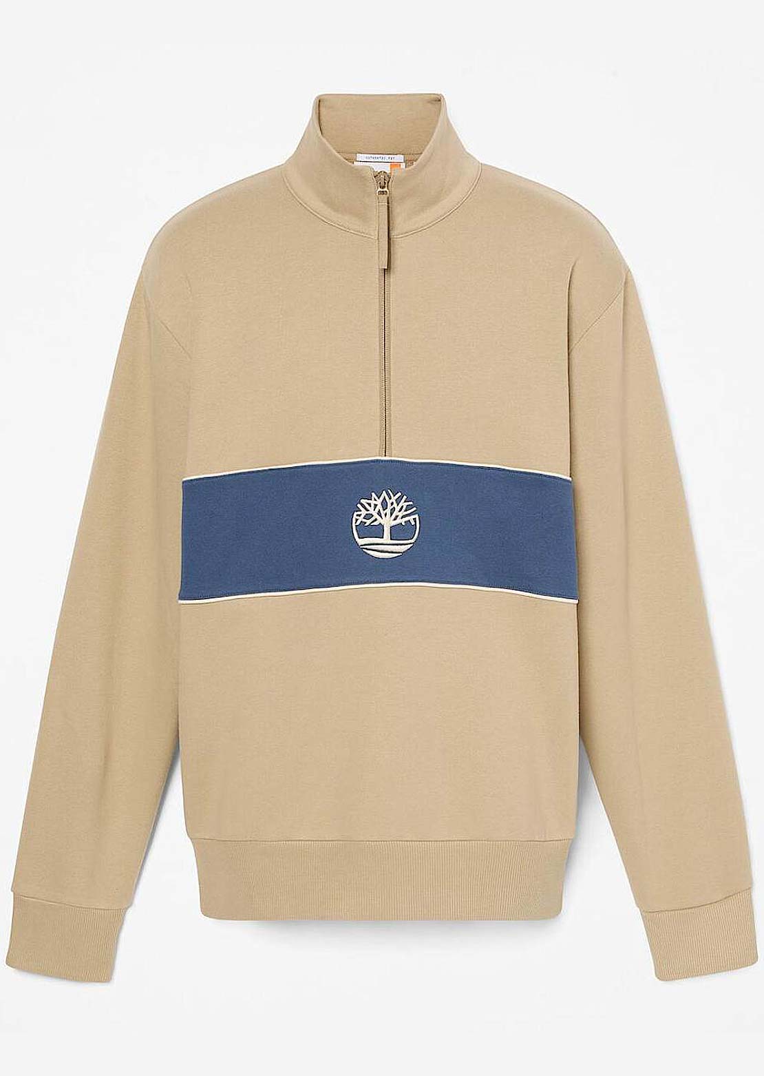 Timberland Men&#39;s Cut and Sew Quarter Zip Longsleeve Lemon Pepper/Dark Denim