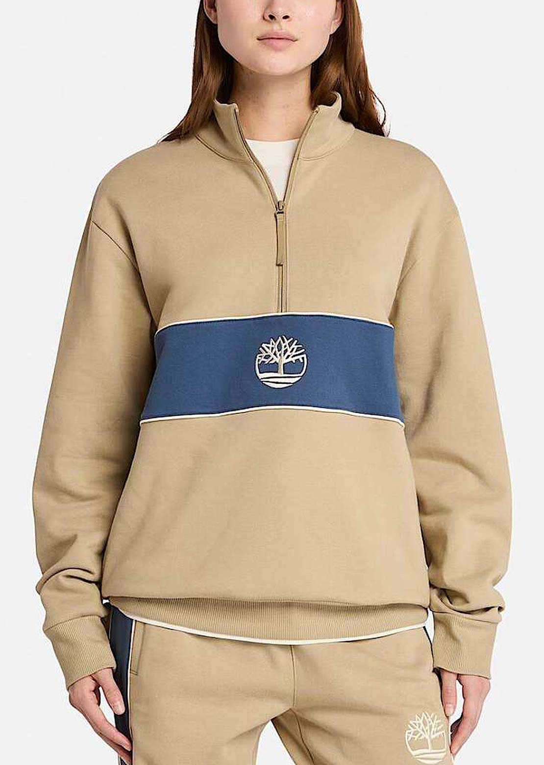 Timberland Men&#39;s Cut and Sew Quarter Zip Longsleeve Lemon Pepper/Dark Denim