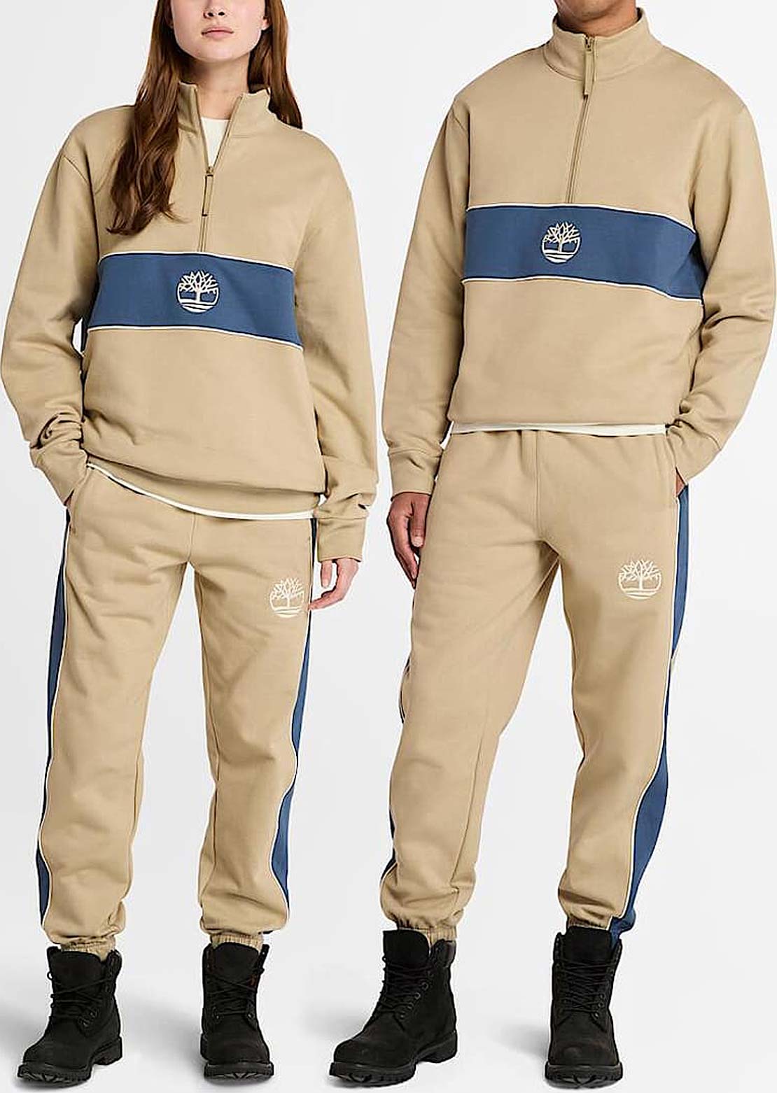 Timberland Men&#39;s Cut and Sew Quarter Zip Longsleeve Lemon Pepper/Dark Denim