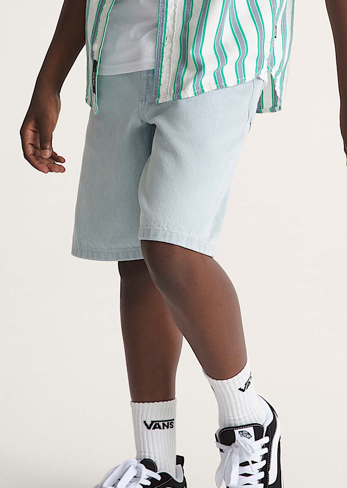 Vans Junior Check-5 Baggy Denim Shorts Ice Blue