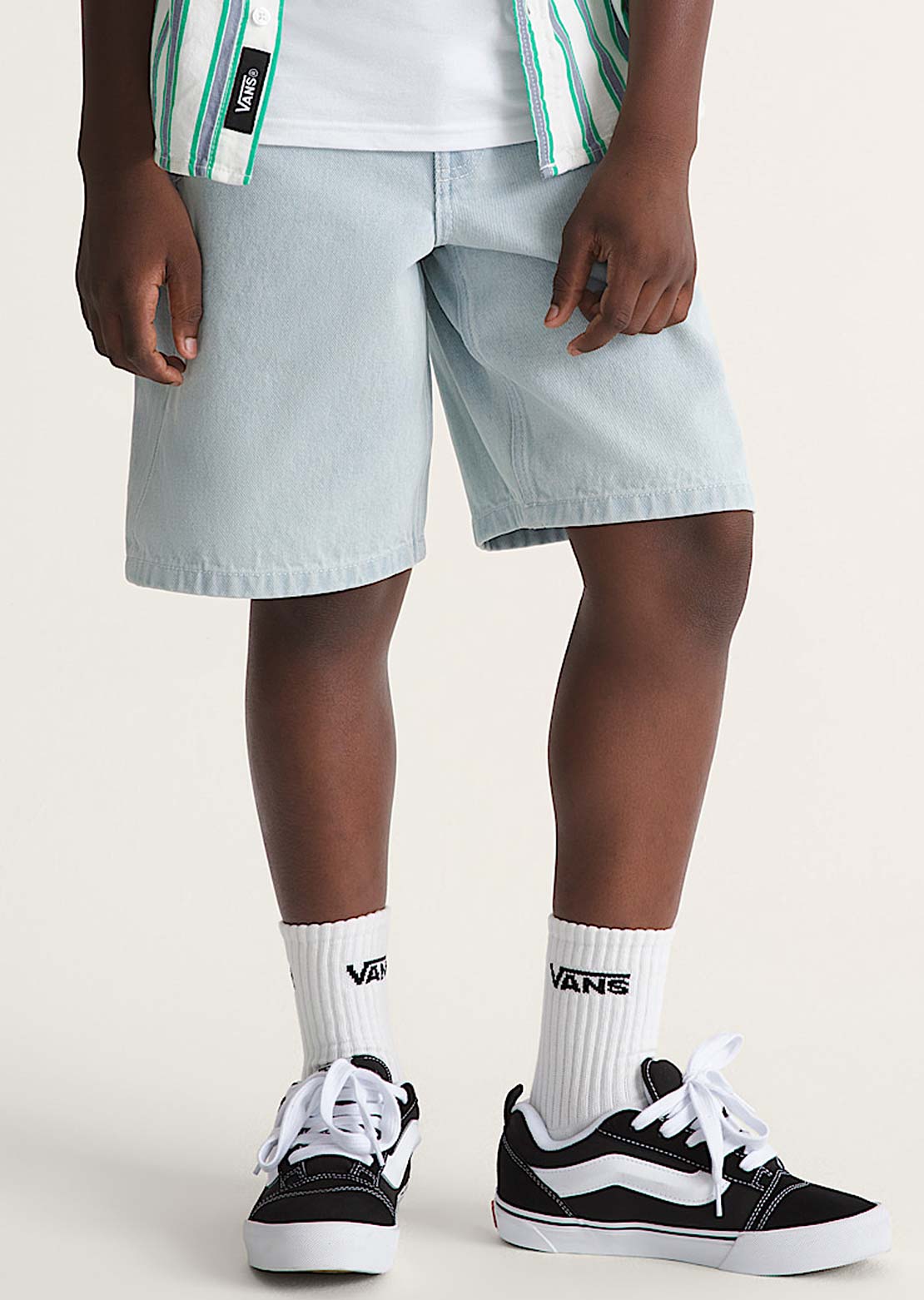 Vans Junior Check-5 Baggy Denim Shorts Ice Blue