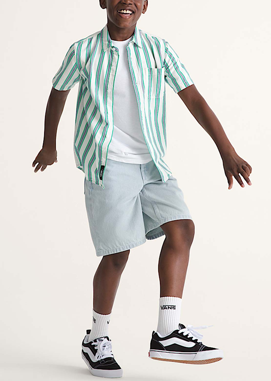 Vans Junior Check-5 Baggy Denim Shorts Ice Blue