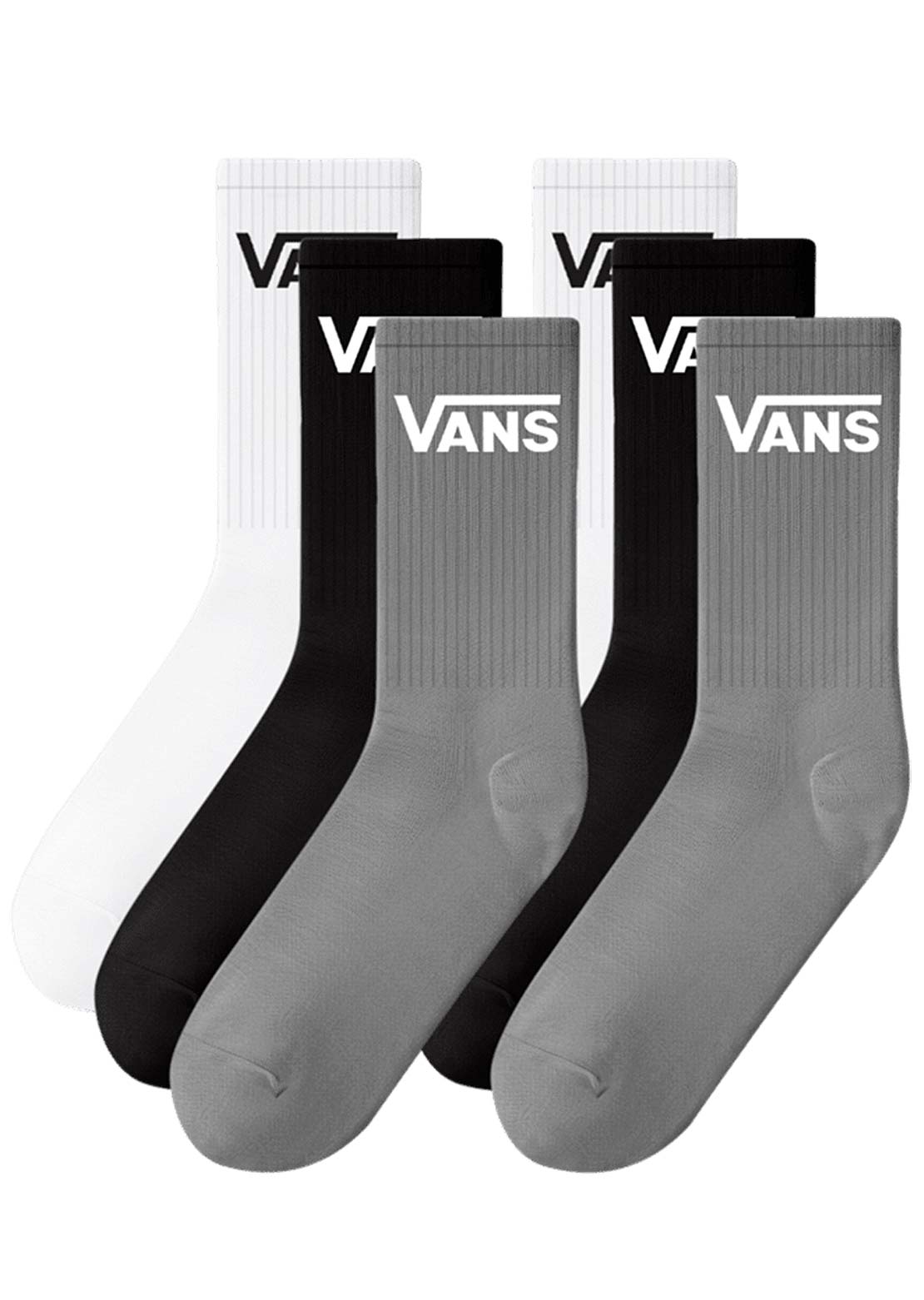 Vans Junior Classic Crew Socks White/Black/Heather Grey
