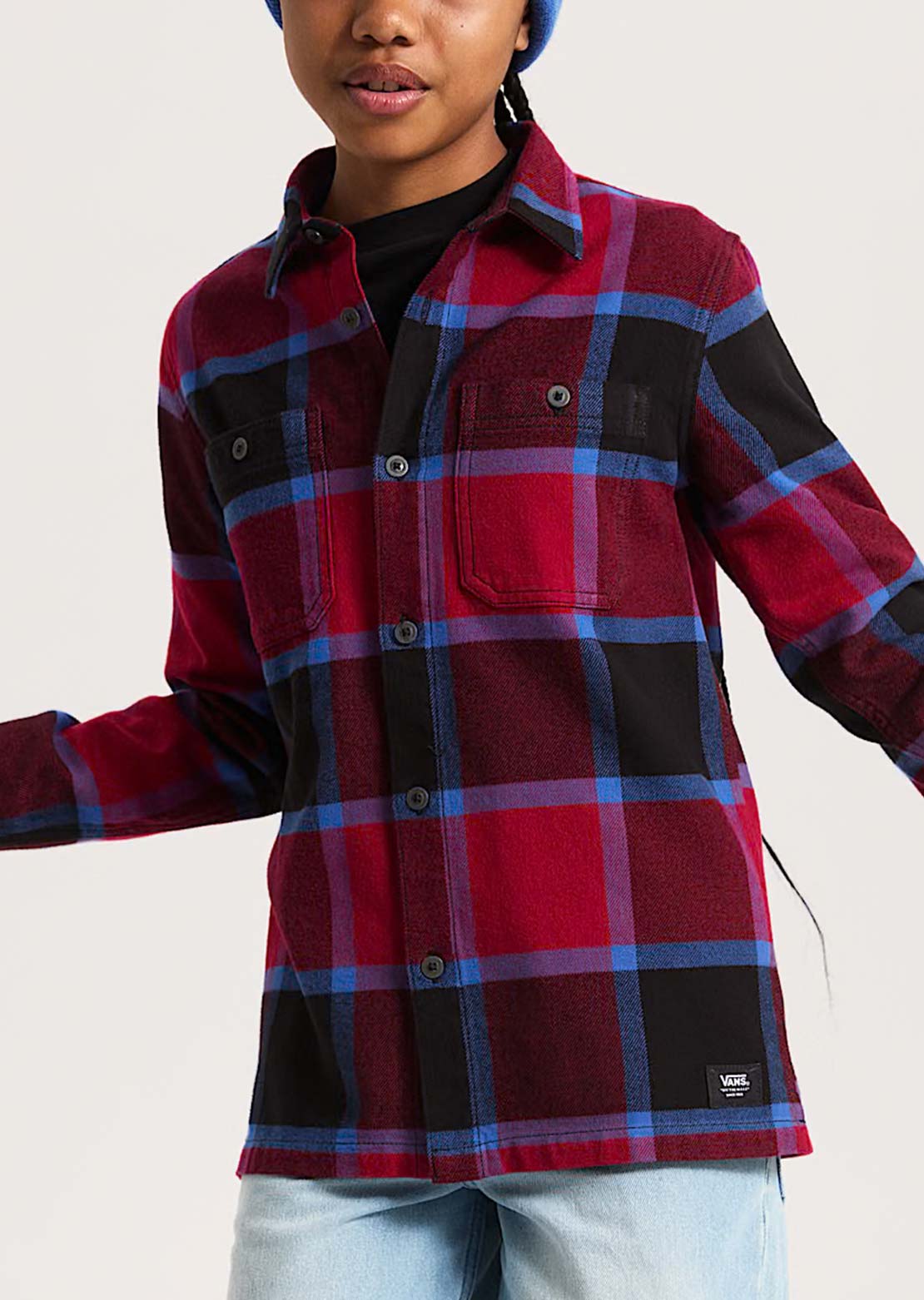 Vans Junior Larkspur Plaid Flannel Button Up Shirt Bordeaux/Black