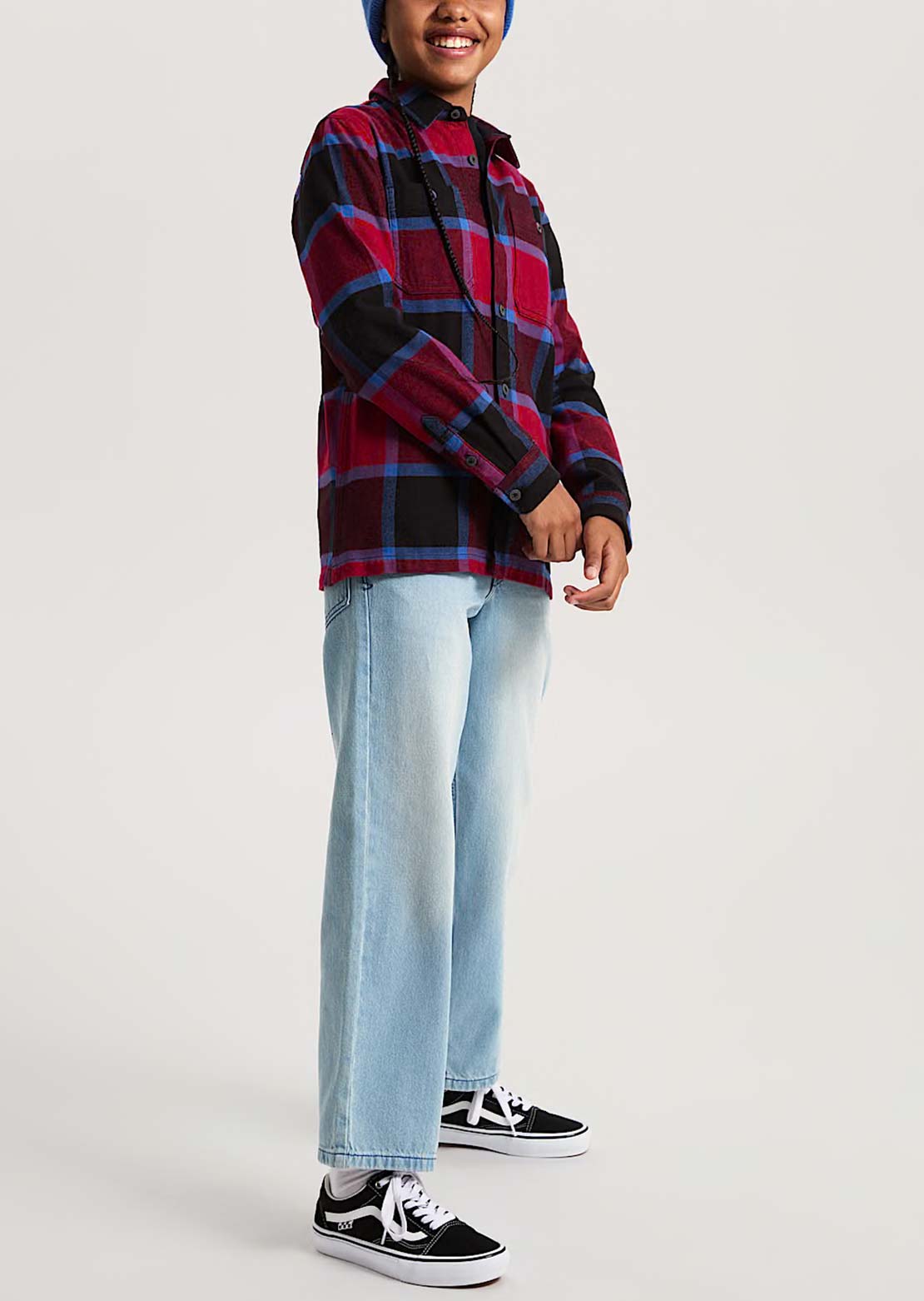 Vans Junior Larkspur Plaid Flannel Button Up Shirt Bordeaux/Black