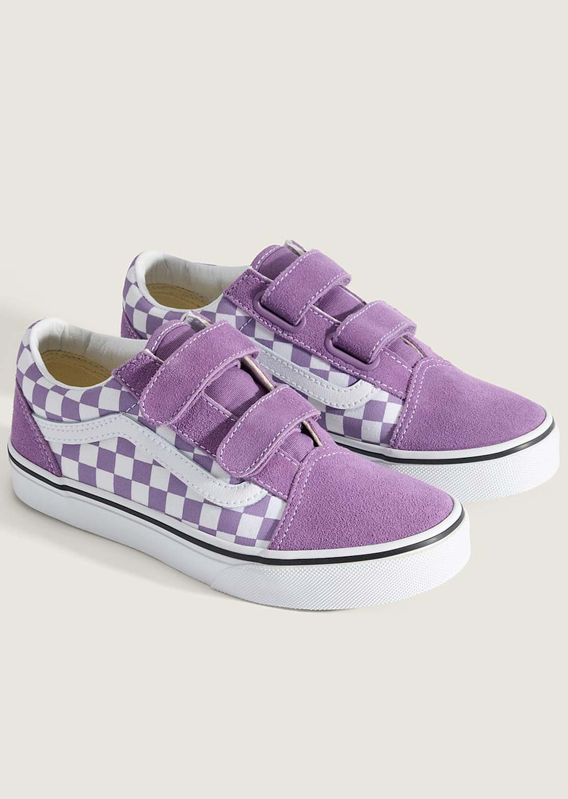 Vans Junior Old Skool V Shoes Color Theory Checkerboard Prism Purple