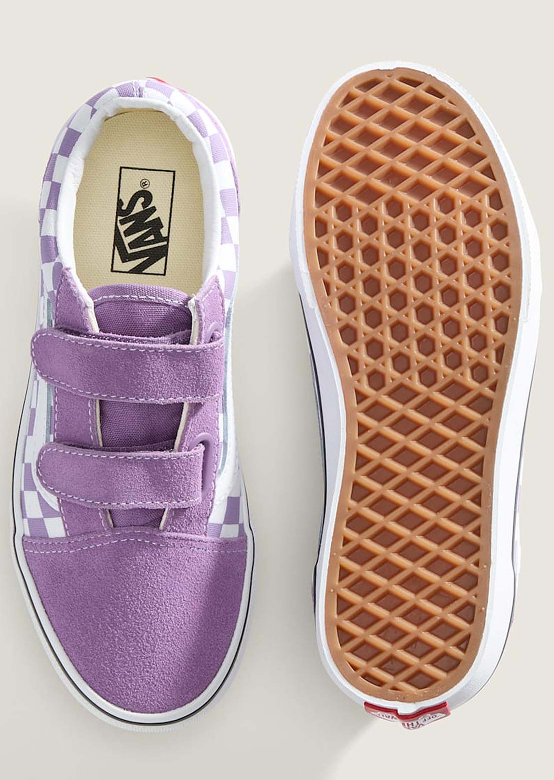 Vans Junior Old Skool V Shoes Color Theory Checkerboard Prism Purple