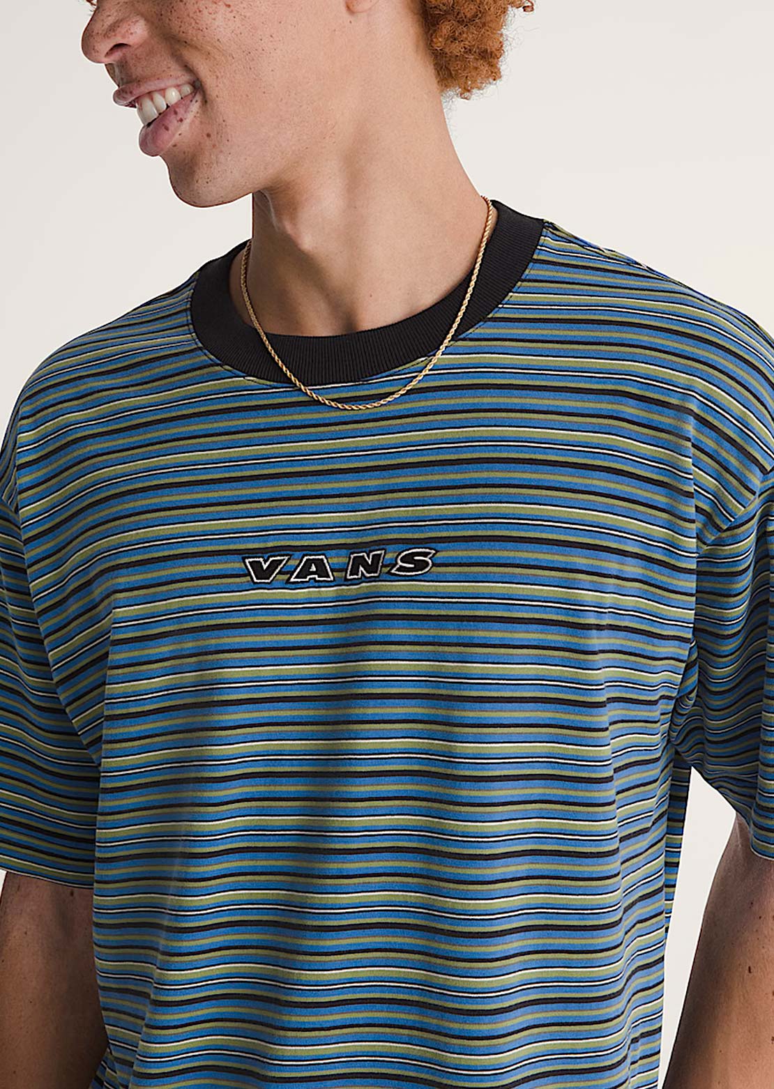Vans Men's Cameron Stripe Knit T-Shirt Black/True Blue
