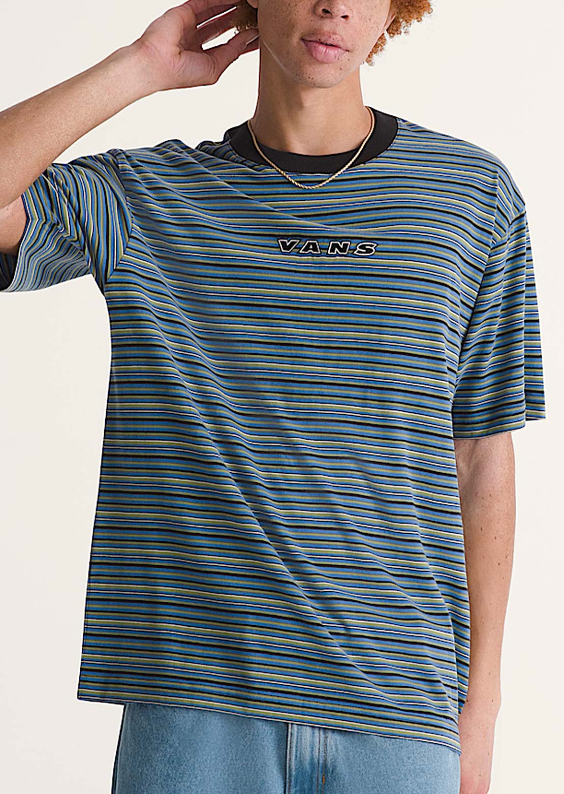 Vans Men's Cameron Stripe Knit T-Shirt Black/True Blue