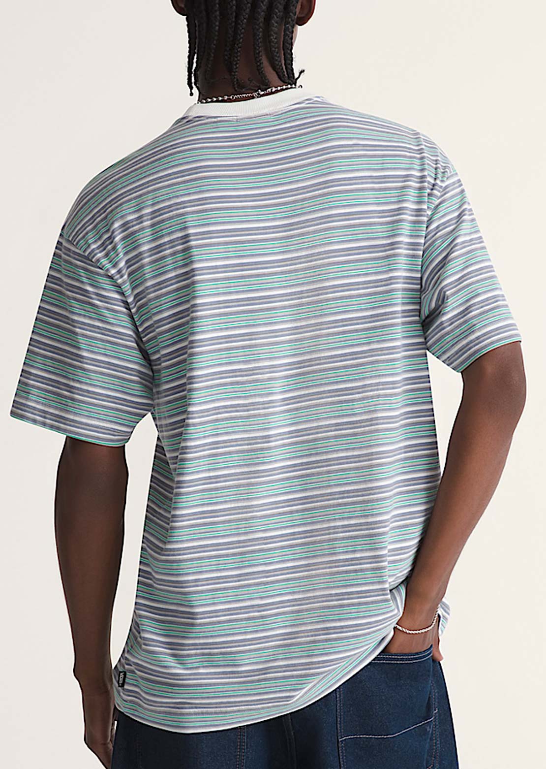 Vans Men's Cameron Stripe Knit T-Shirt Marshmallow White/Glacial Slate