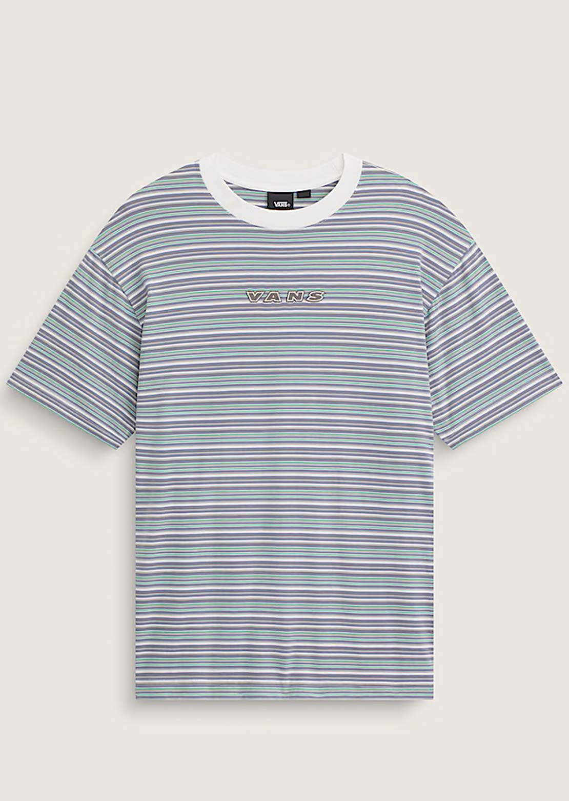 Vans Men's Cameron Stripe Knit T-Shirt Marshmallow White/Glacial Slate