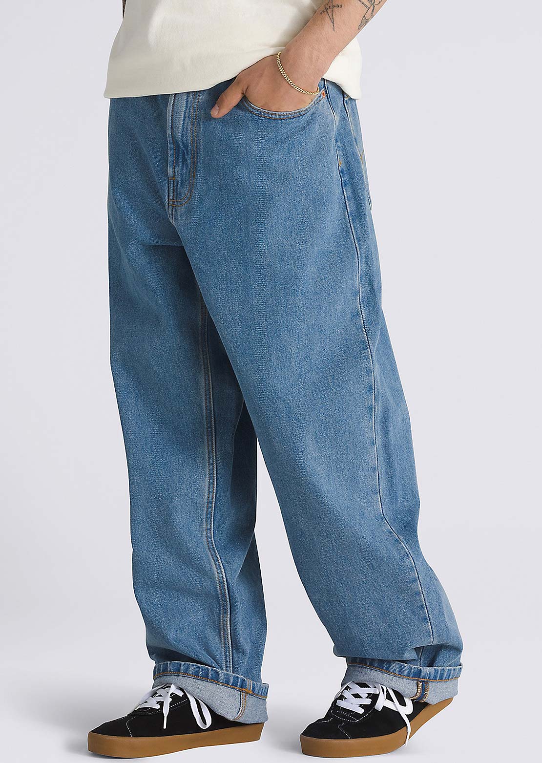 Vans Men&#39;s Check-5 Baggy Denim Pant Stonewash Blue