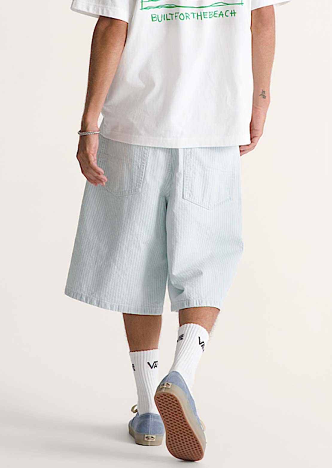 Vans Men's Check-5 Baggy Striped Denim Shorts Blue Ice Striped