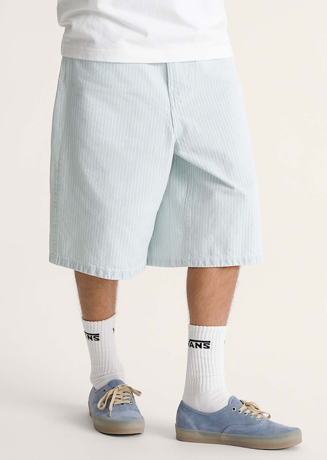 Vans Men's Check-5 Baggy Striped Denim Shorts Blue Ice Striped