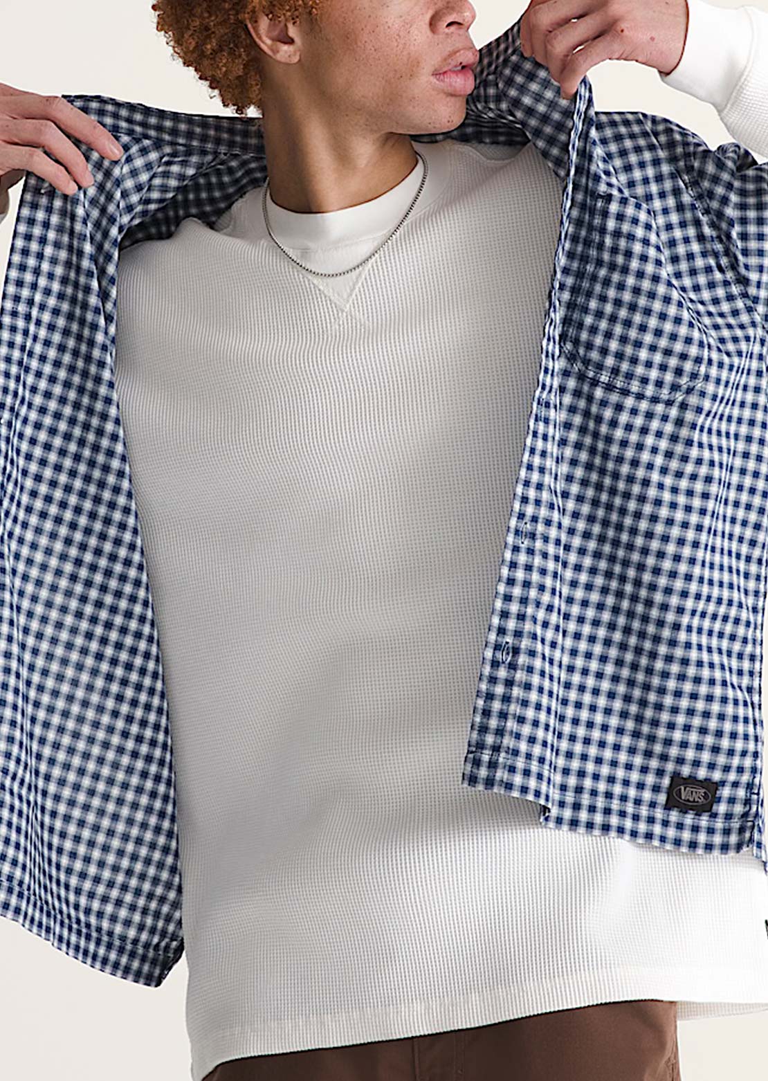 Vans Men's Larkspur Mini Plaid Button Up Shirt Deep Indigo