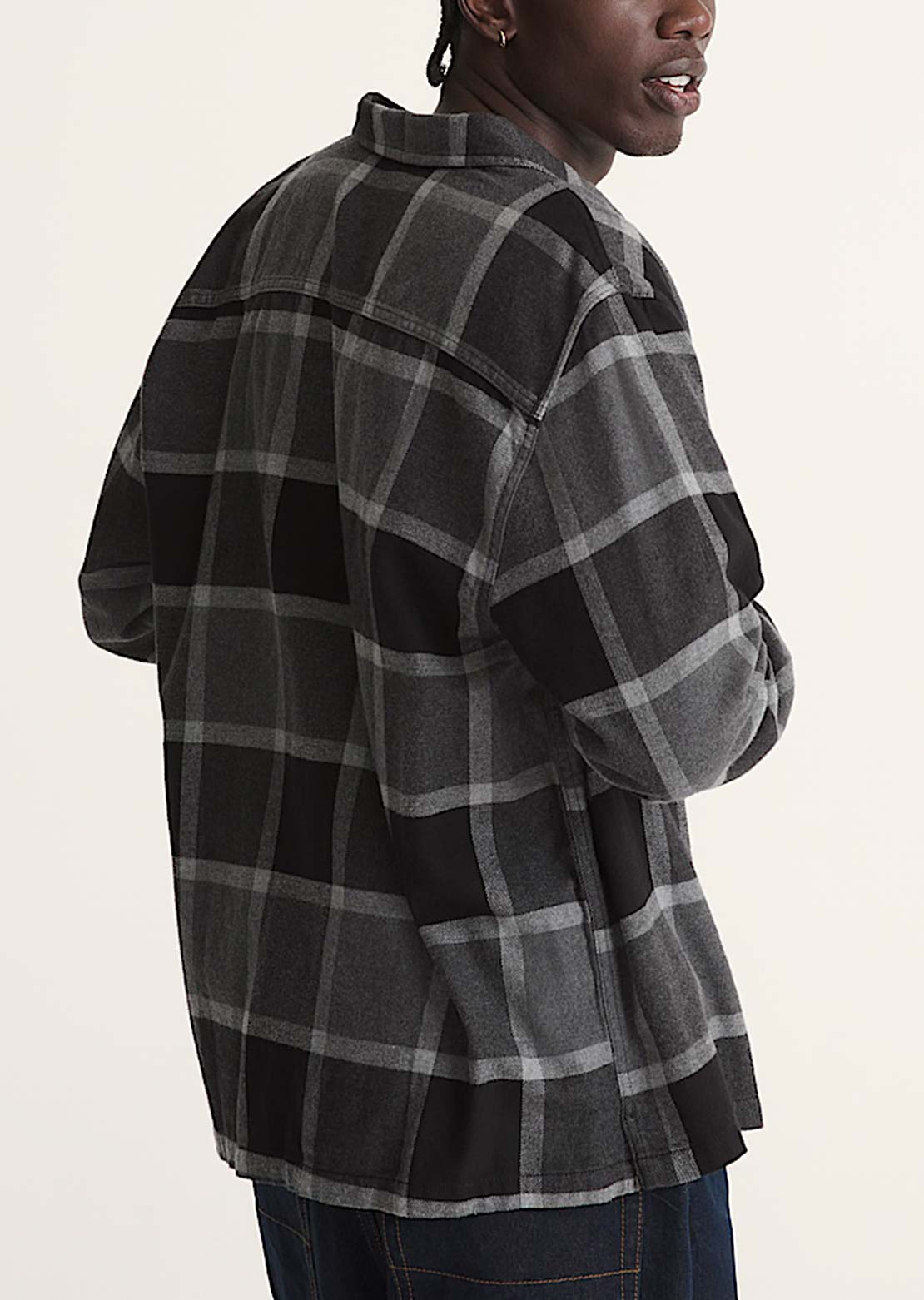 Vans Men's Larkspur Plaid Flannel Button Up Shirt Asphalt Heather Black