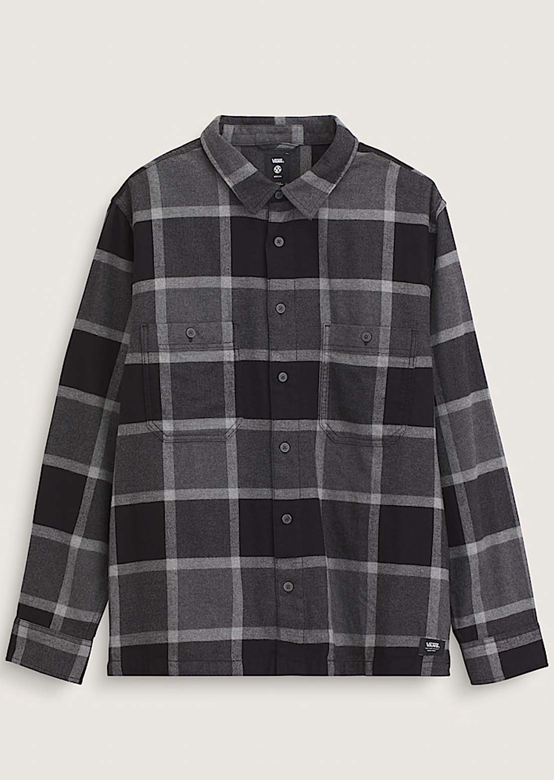 Vans Men's Larkspur Plaid Flannel Button Up Shirt Asphalt Heather Black