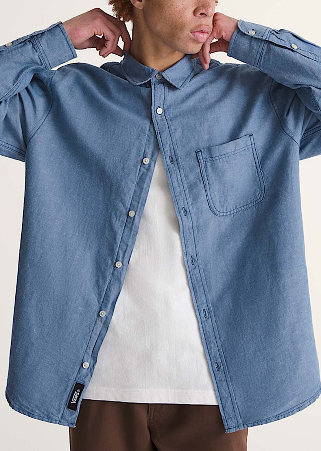 Vans Men's Lawson Solid Oxford Long Sleeve Button Up Shirt True Navy