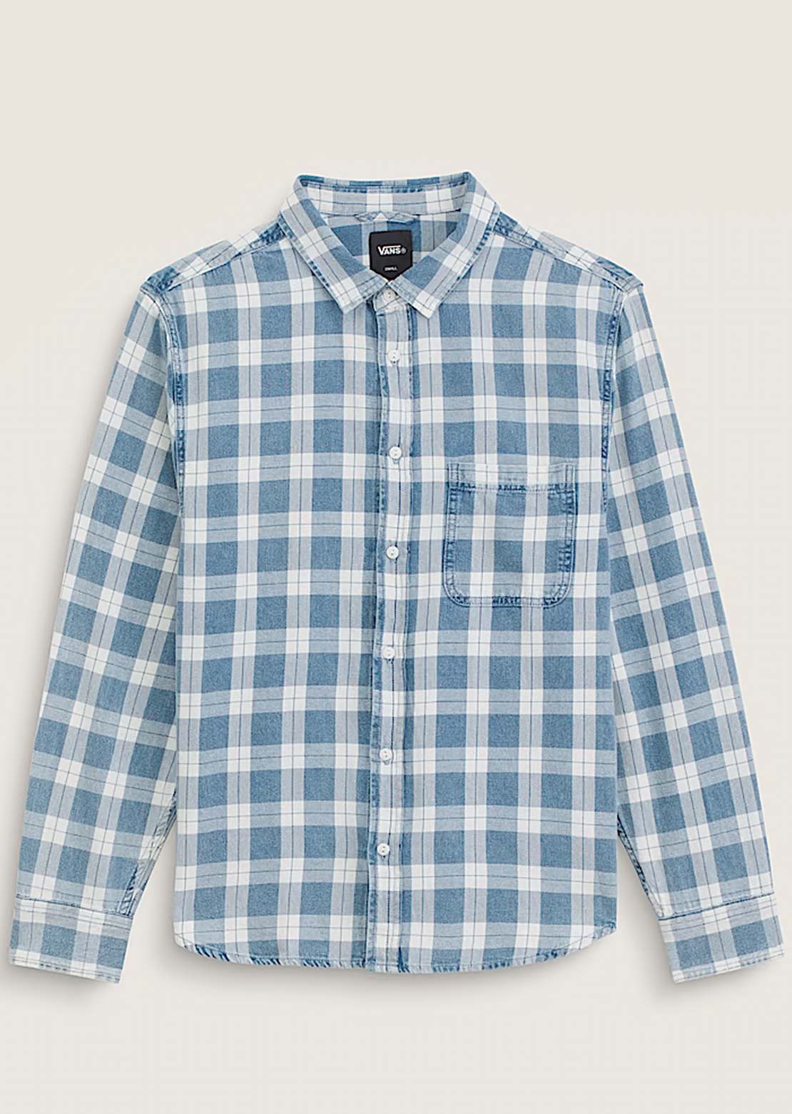 Vans Men's Lawson Vintage Indigo Long Sleeve Button Up Shirt Bleach Indigo