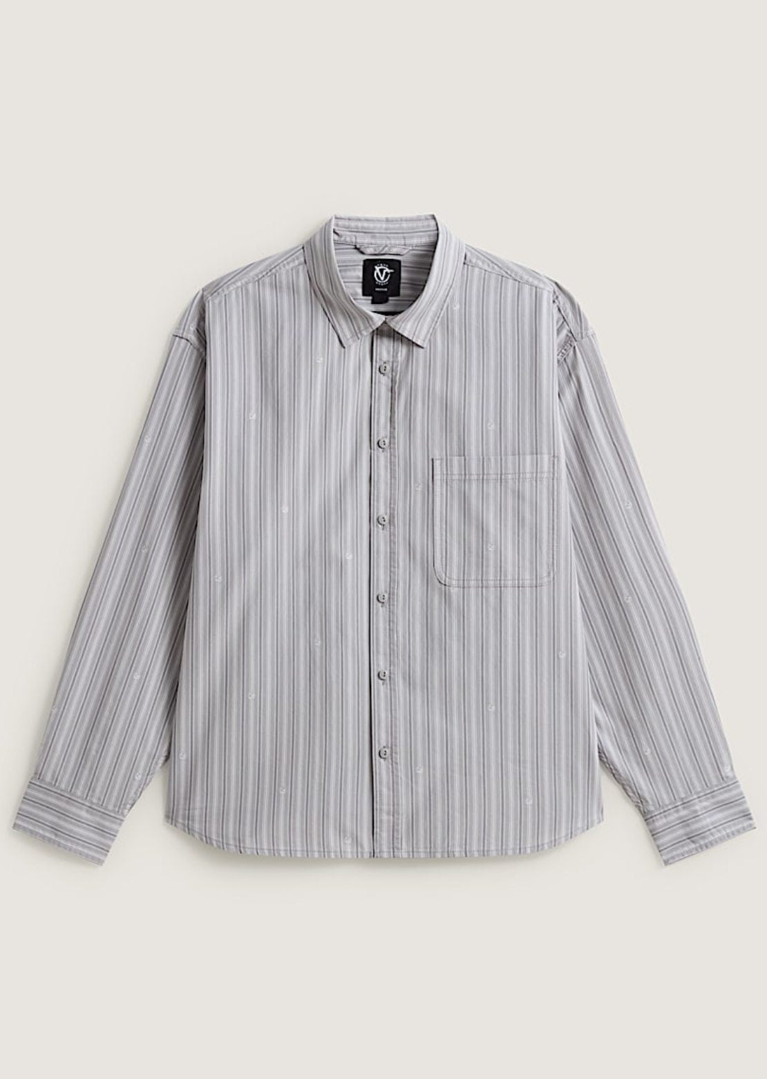 Vans Men's Rowan Stripe Long Sleeve Woven Button Up Shirt Light Grey