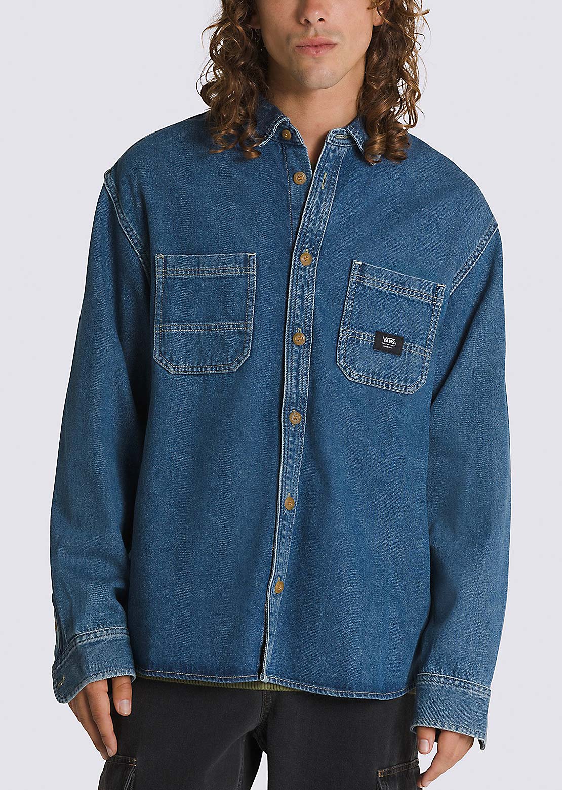Vans Men's Stevens Denim Woven Button Up Shirts Vintage Indigo
