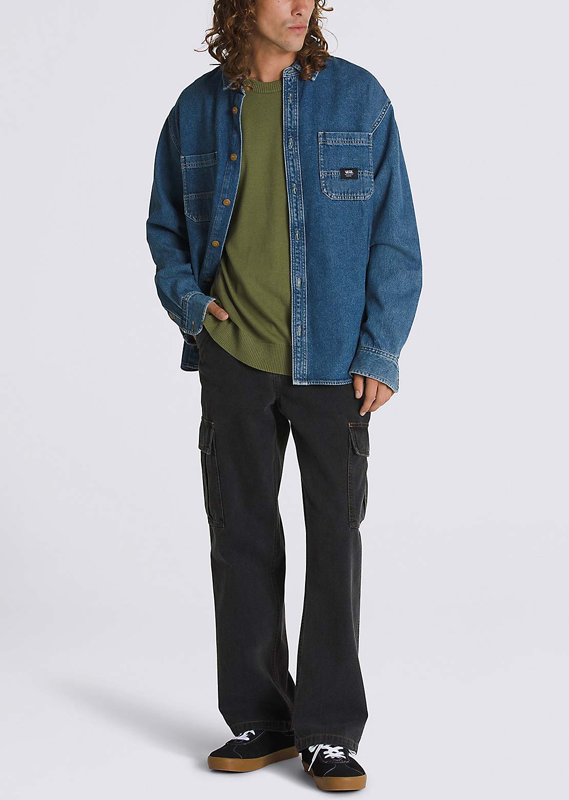 Vans Men's Stevens Denim Woven Button Up Shirts Vintage Indigo