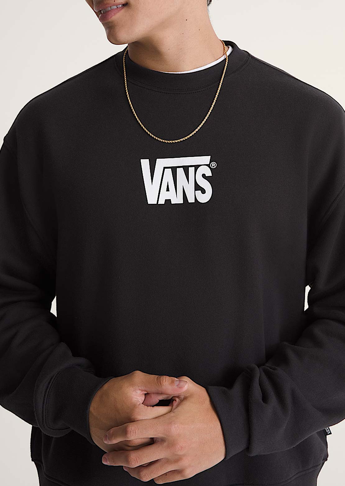 Vans Men's Stretch Logo Crewneck Sweatshirt Black/White